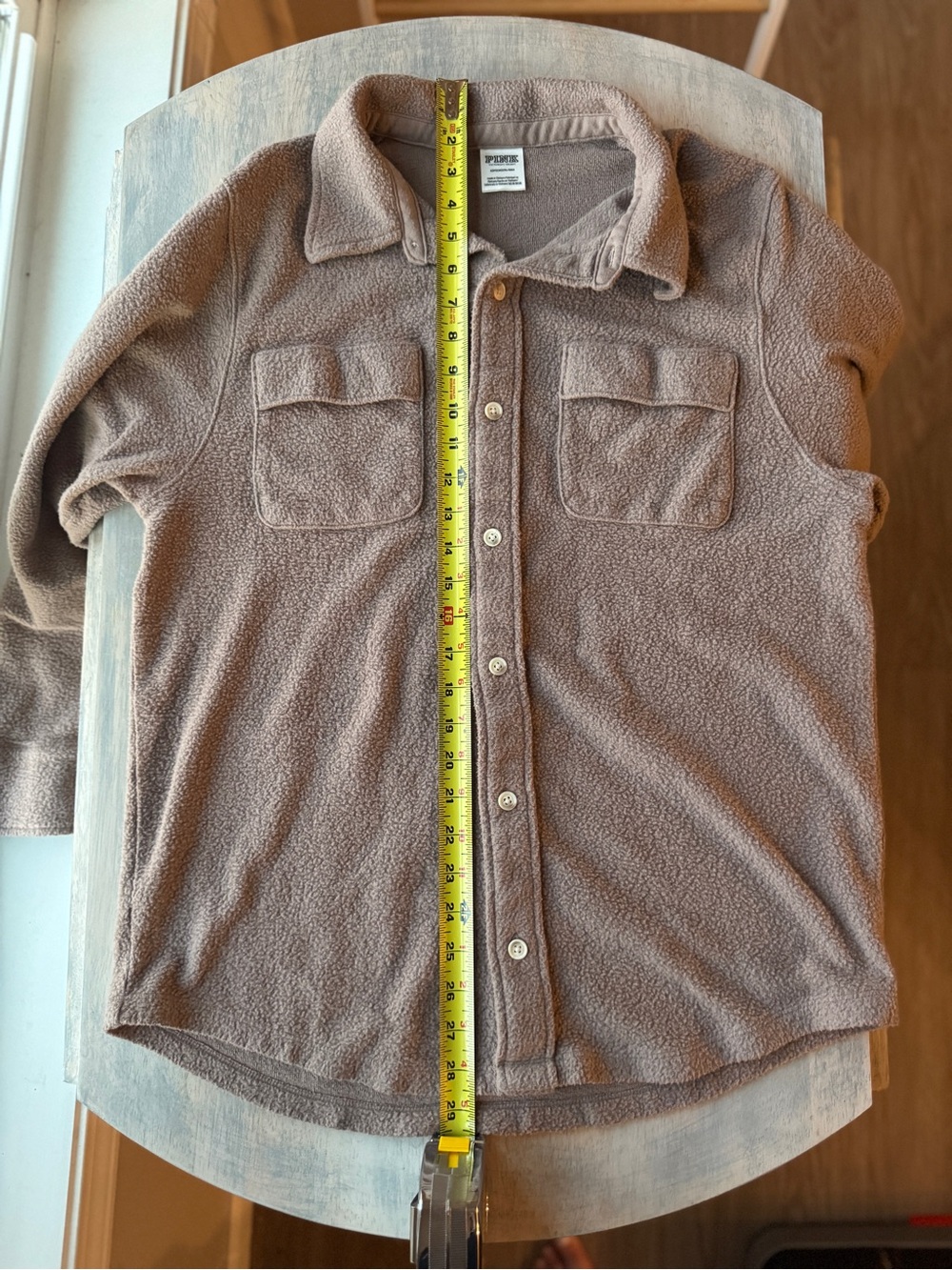 PINK Victoria's Secret Taupe Sherpa Shacket | Size S, Buttons Collegiate Emblem - Picture 5 of 6